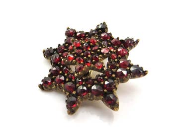 Antique Victorian Garnet Brooch, Bohemian Garnet Jewelry, Rose Cut Garnets, Antique Garnet Pin, Star Brooch, Antique Jewelry