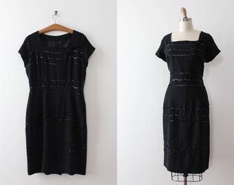 vintage 1950s dress // 50s 60s little black dress with sequins