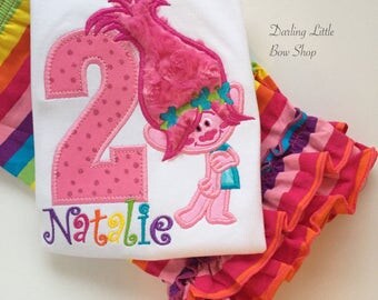 Troll Birthday Shirt or bodysuit for girls, Troll Shirt - Rainbow Dreaming - beautiful rainbow shirt with troll theme
