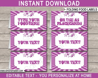 Rockstar Theme Food Labels - Rockstar Party - Purple - Food Buffet Tag - Printable Party Decorations - INSTANT DOWNLOAD - EDITABLE text