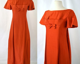 1960s Burnt Orange Maxi Dress by Lorrie Deb, Bridesmaid, Prom Dress