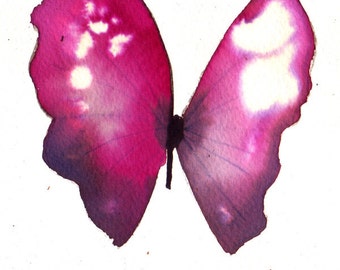 magenta purple pink white gold butterfly original watercolour painting 7 x 5"