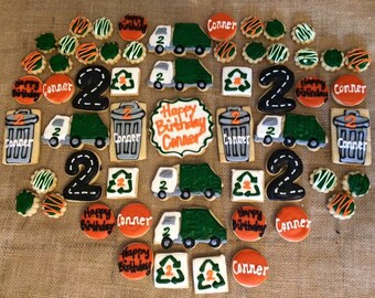Trash Truck Garbage Truck birthday Cookies for a Tray