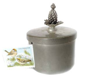 Vintage Stamp Dispenser Lunt Pewter P 56 Postage Stamp Roll Holder 100 Stamps with Pineapple Finial Pewter Desk Accessory Office