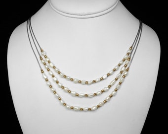 Freshwater Pearl Liquid Silver Three-Strand Necklace in Silver