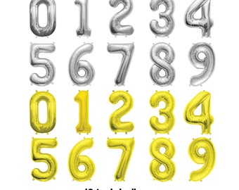 Number Balloons 16” Inch Foil Number Balloons, Gold or Silver, 16” Foil Balloons Air-fill, Number Balloons