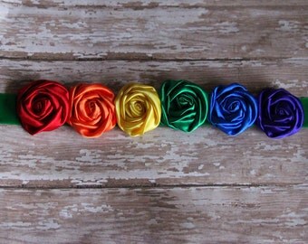 Rainbow Baby Maternity Sash in rosettes