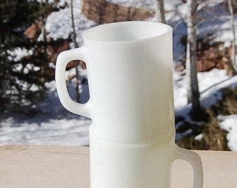 Anchor Hocking Milk Glass Mugs Oven Proof Mid Century Set of 2