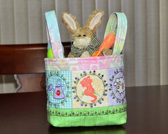 Spring/Easter Fabric Basket - Embroidered Fabric Easter or Spring Basket