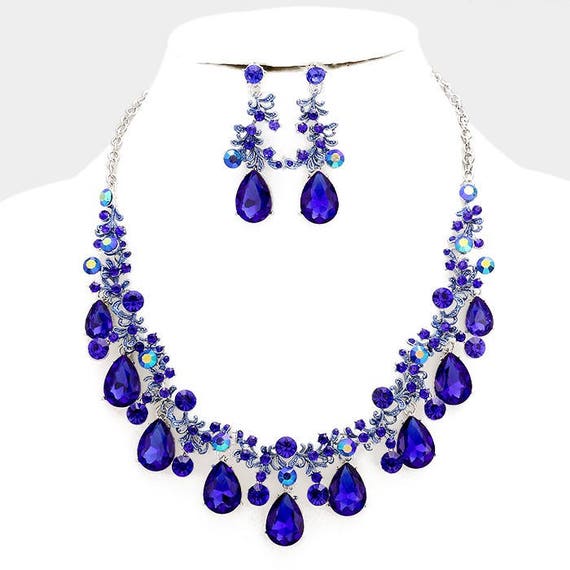 Sapphire wedding jewelry Royal blue crystal jewelry set Bridal