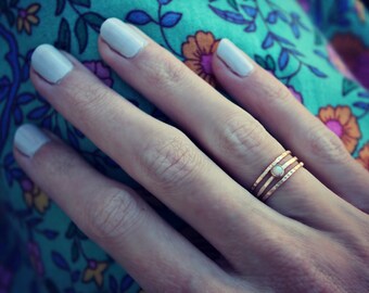 Opal ring - stacking rings, Gold opal stacking ring set - set of three rings, opal rings, 14k gold filled rings, for her, opal jewelry