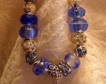 Pandora style bracelet, SALE, Pandora style sapphire charm bracelet, Sapphire beads, Pandora style charms, Pandora style beads