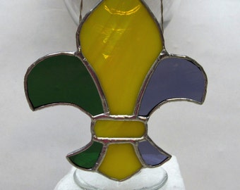 Fancy Fleur-de-Lis - Mardi Gras Stained Glass Suncatcher - Silver Finish - Carnival Decor - Fat Tuesday - New Orleans Saints