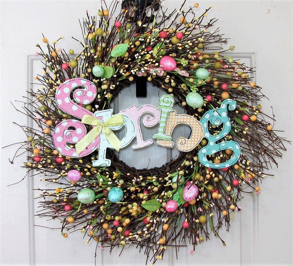 Spring Decorations - Easter Wreath - Spring Wreath - Easter Egg Wreath - Storm Door Wreath - Pastel Pip Berry Wreath - Spring Front Door
