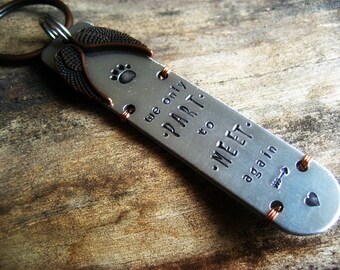 Pet Memorial Key Chain - Unique Pet Memorial Key Chain - Personalized Pet Memorial Gift - Antique Brass Wing Charm - Hand stamped