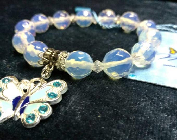 Sirlanka moonstone, enameled Butterfly, swarovski faceted crystals separators ( Mother's day Special)