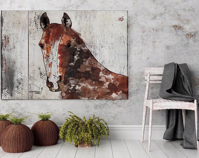 The Brown Horse 1. Extra Large Horse, Horse Wall Decor, Brown Rustic Horse, Large Contemporary Canvas Art Print up to 72" by Irena Orlov
