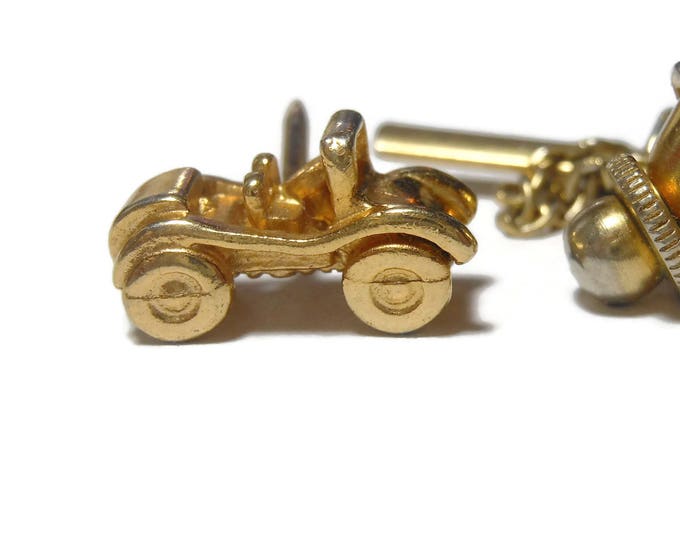 Sarah Coventry car tie tack, gold automobile tie pin, wedding accessory best man, Father's Day gift, tuxedo wear, dune buggy, vintage