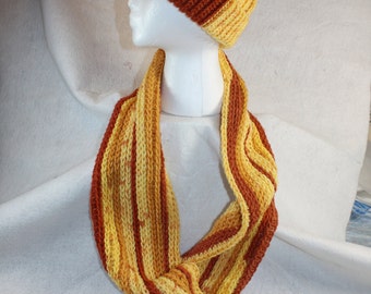 Double Wrap Infinity Scarf and matching Hat set Yellow/ Free Shipping