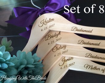 Bridesmaid gift, Wedding dress hanger, Wooden Engraved HangerCustom Bridal Hangers, Wedding hangers with names,Custom made hangers