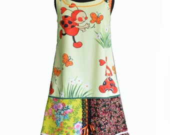 Retro style A line dress, Swing sleeveless, original blend of fabrics, One of a kind french style dress , made in Paris, retro