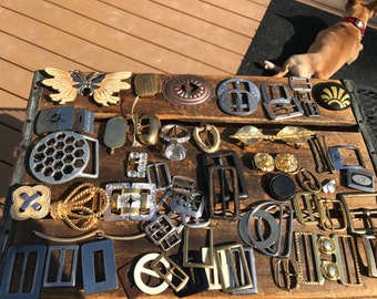 Lot of Vintage Belt Buckles of Various Materials and Styles