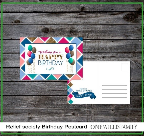 Relief Society Birthday Postcard: Editable in adobe reader