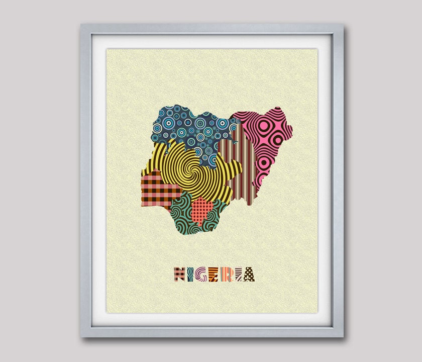 Nigerian Art, Nigerian Art Print Map Lagos, Nigerian Wall Art, Nigerian