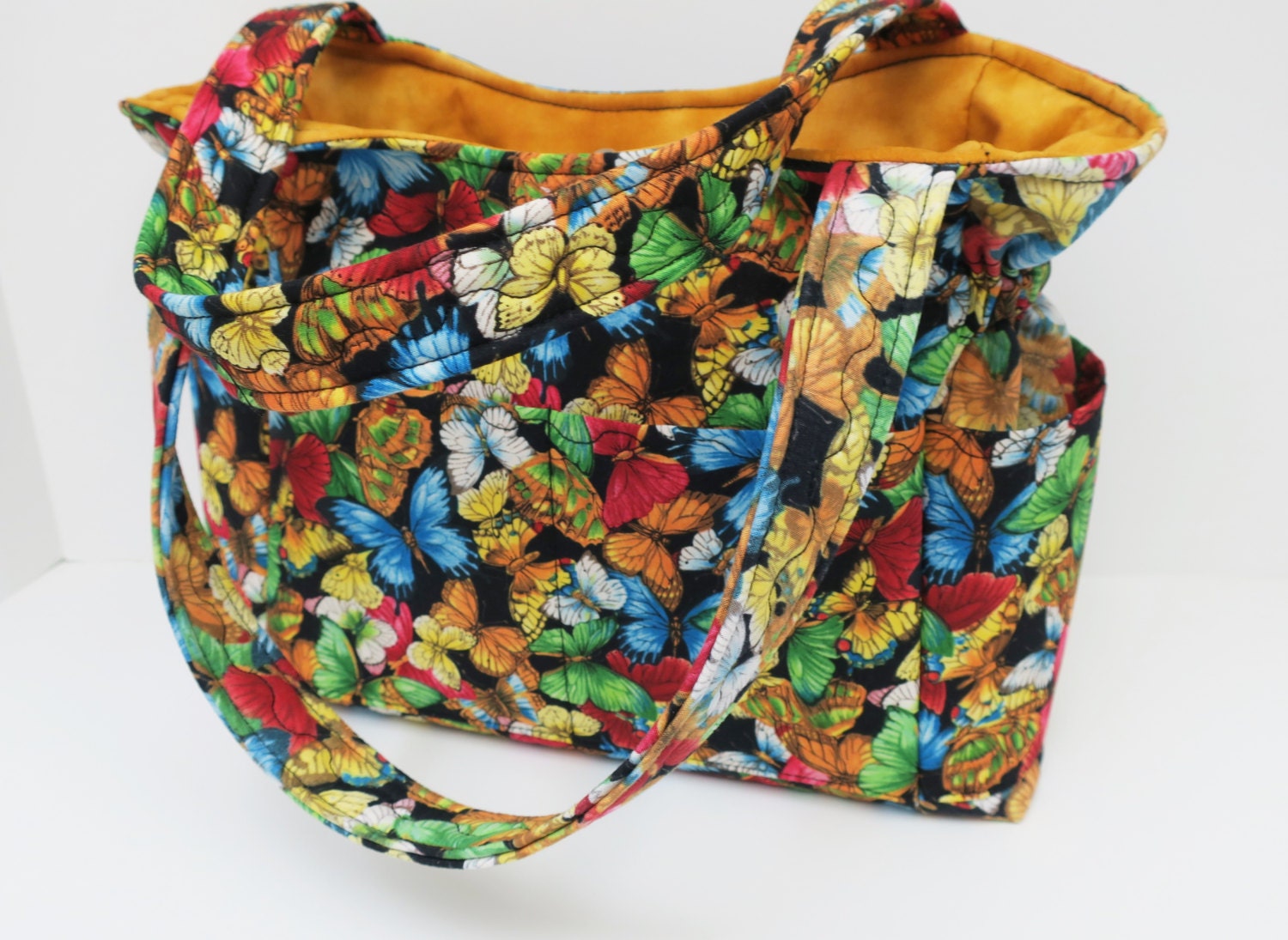 Butterfly Shoulder Bag Purse Travel Handbag Quilted Fabric