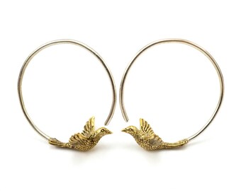 bird earrings hoop hoops brass silver