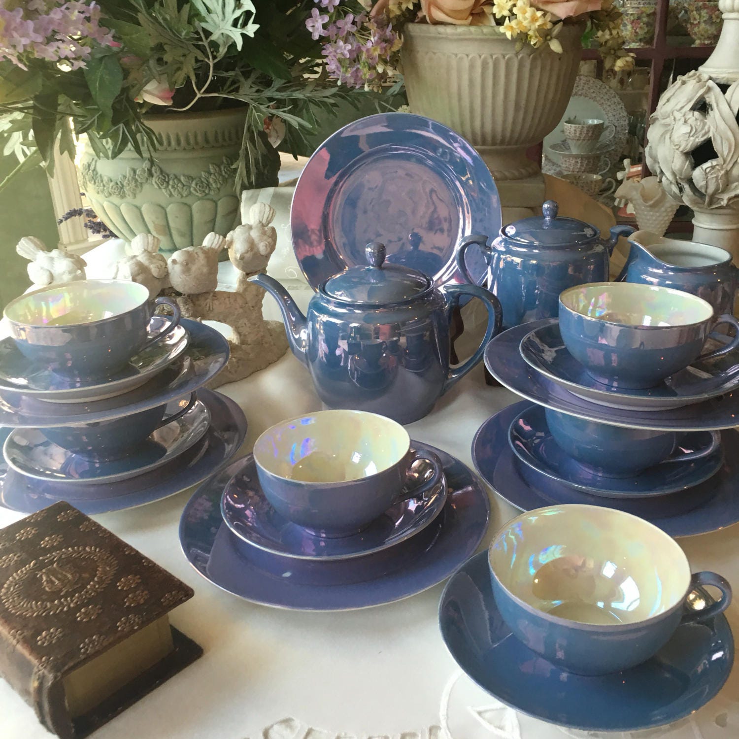 Breathtaking Noritake Morimura Blue Lusterware Tea Set for