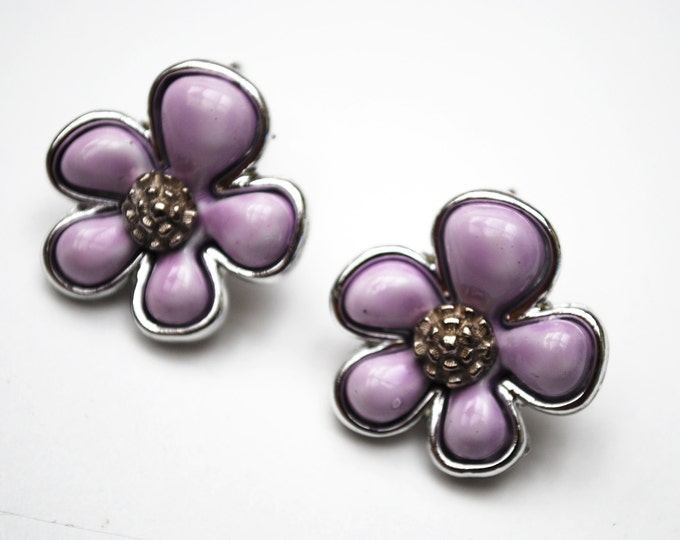 Coro flower earrings - Purple Thermoset - silver - clip on Earring