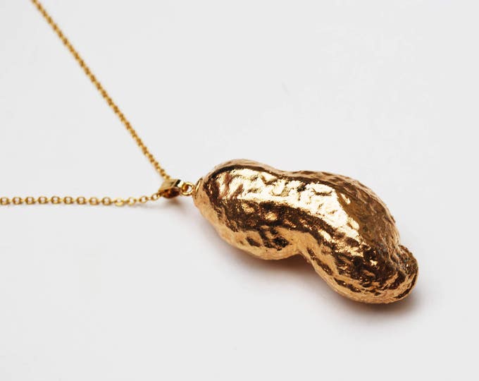 Goldplated Peanut Necklace - real peanut inside - Jimmy Cater pendant necklace