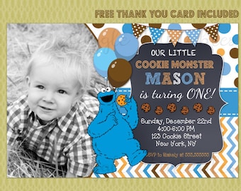 Cookie Monster Invitation, Cookie Monster Birthday Invitation, Cookie Monster Printable Invitation, Sesame Street