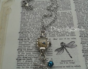 Vintage Watch Necklace, Vintage Bulova Watch, Vintage Jewelry, Vintage Watch Jewelry, Dragonfly Necklace, Dragonfly Jewelry, Blue Pearl
