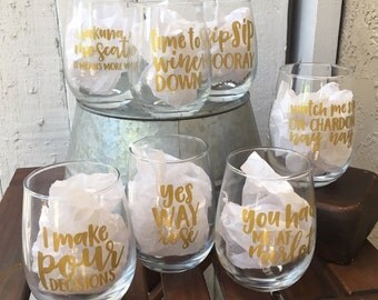 Wine Pun Stemless Wine Glasses