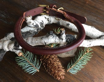 Bridle Rolled Leather Dog Collar - Hand-Stitched