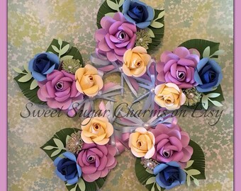 Handmade Paper Flower Corsages-Pins-Wedding-Baby Shower- Mother to Be-Custom Corsage