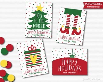 Christmas Tags Printable Holiday Tags Printable Christmas Labels Holiday Labels Personalized Customized 4 Designs Holiday Decorations Decor