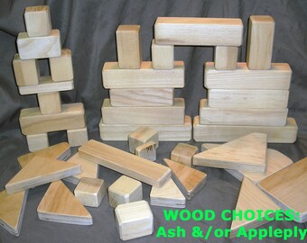 Wooden Blocks for Kids (40 piece set) - Natural, Unpainted Blocks