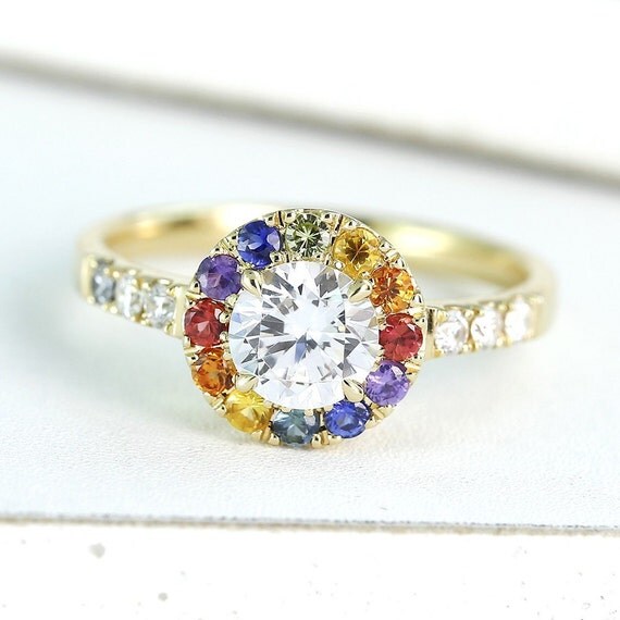 Gay Mens Diamond Engagement Ring Wedding Band 14K Yellow Gold