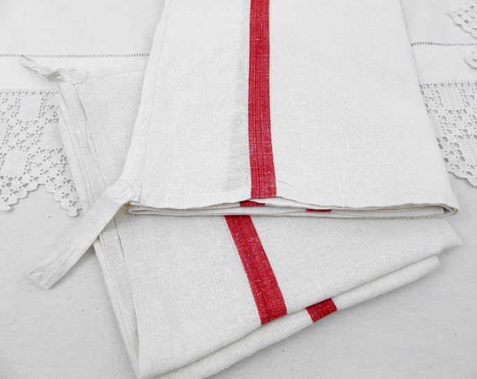 Set 2 Large Antique French Cotton Tea Towels with Woven Red Stripes Hanging Loop, French Country, Kitchen Decor, Provencal, French Decor Set 2 Large Antique French Cotton Tea Towels with Woven Red Stripes Hanging Loop, French Country, Kitchen Decor, Provencal, French Decor