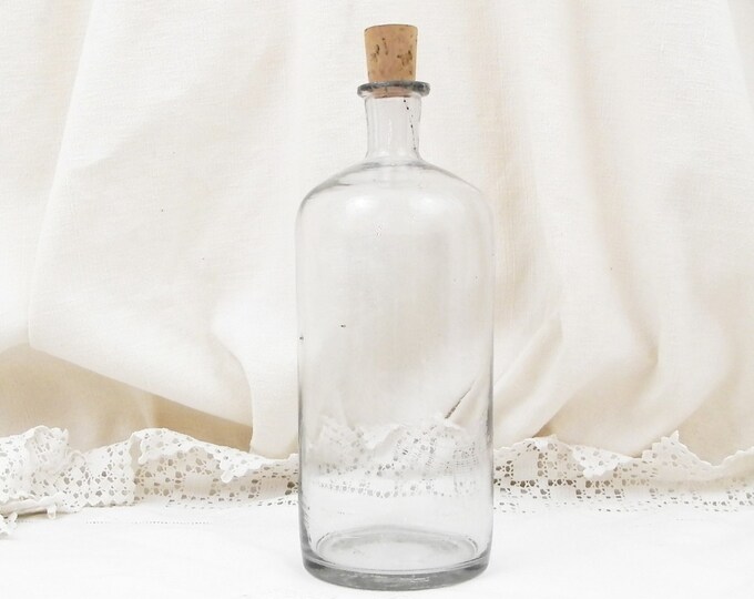 Antique French Blown Clear Glass Apothecary / Chemical Bottle With Cork, Chemist, Country Decor, Kitchen, Vase, Chemisty, Perfume, Retro