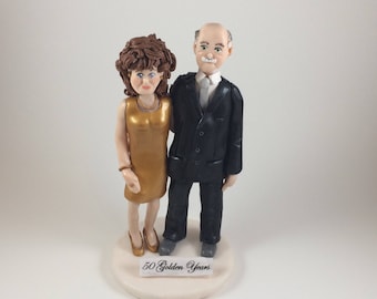 Custom Polymer Clay 50th Anniversary Cake Topper, Couples Figurine, Anniversary Sculpture