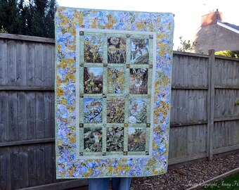 Flower Fairy quilt, green and yellow fairy quilt, girls quilt, new baby gift, fairy blanket, fairy bedding, fairy decor, flower fairies UK