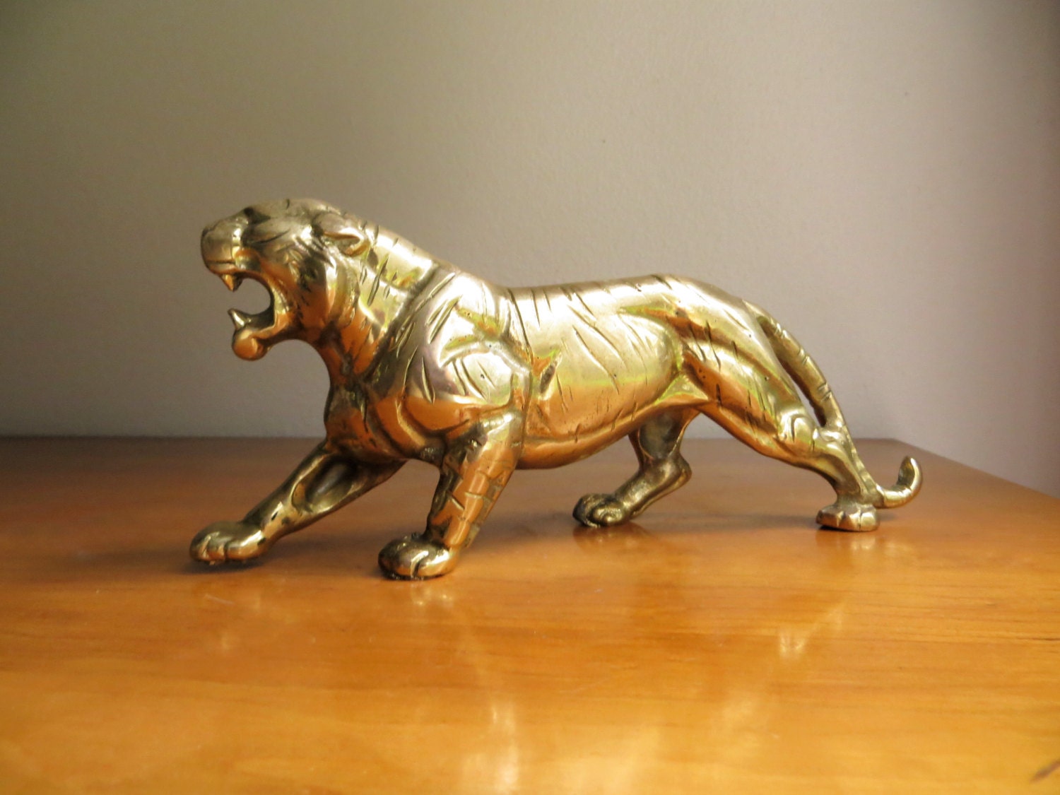 Vintage Brass Tiger Figurine Gold Tiger Paperweight Tiger