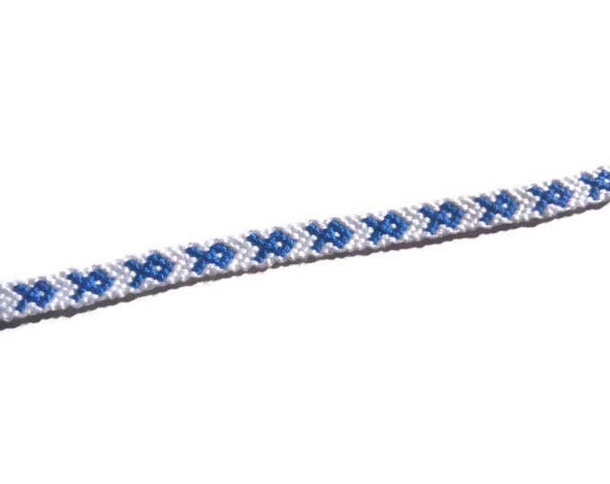 Friendship Bracelet, Macrame, Woven Bracelet, Wristband, Knotted Bracelet - White and Navy Blue Ribbon Bracelet. Colon cancer awareness
