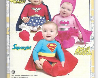 8193 Simplicity Baby Superhero Costume Sewing Pattern Sizes 0-18 Months Wonder Woman Batgirl Supergirl