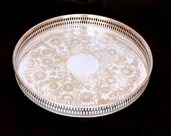 Vintage Silver Plated Viners of Sheffield Gallery Tray, Table Tray, Round Sheffield Silver Serving Tray, Chased Silver Tray, Butlers Tray