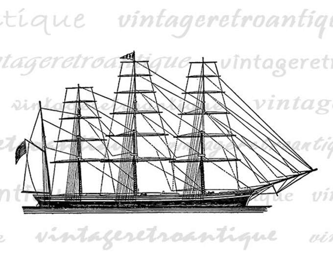 Printable Ship Digital Download Antique Boat Image Graphic Vintage Clip Art Jpg Png Eps HQ 300dpi No.165